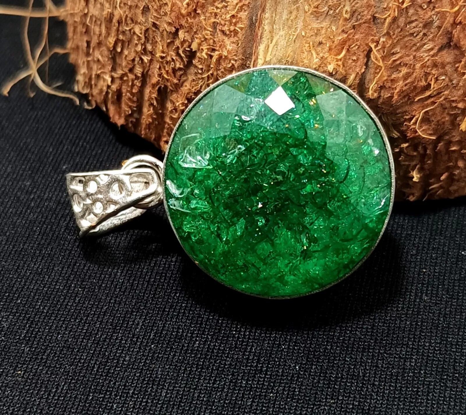 40.95 Ct Certified Emerald Silver Plated Round Locket Pendant Gemstone Jewelry
