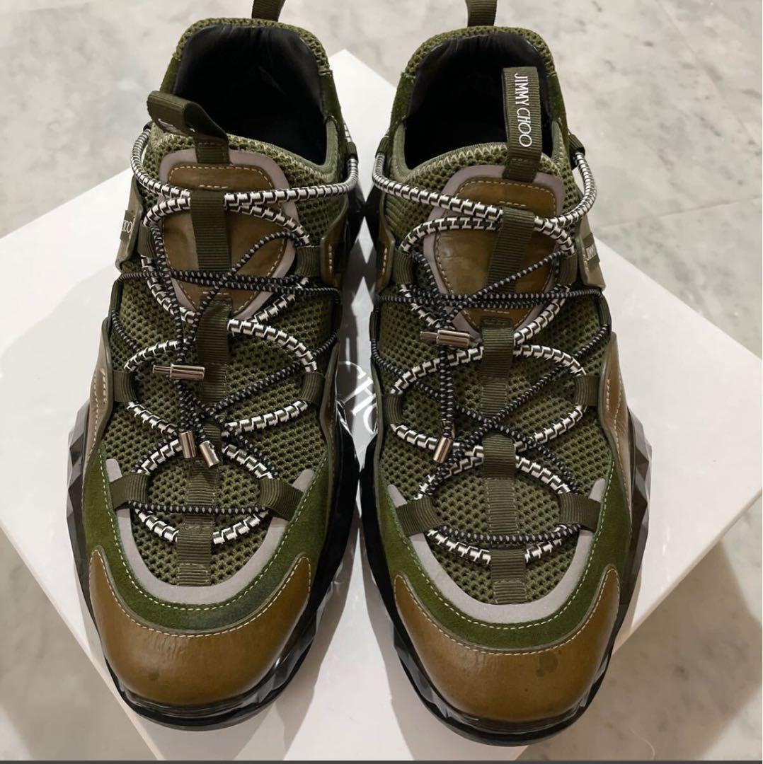 JIMMY CHOO オリーブ スニーカー　43 Jimmy Choo Low-cut Sneakers Shoes Olive Green Mesh Size 43