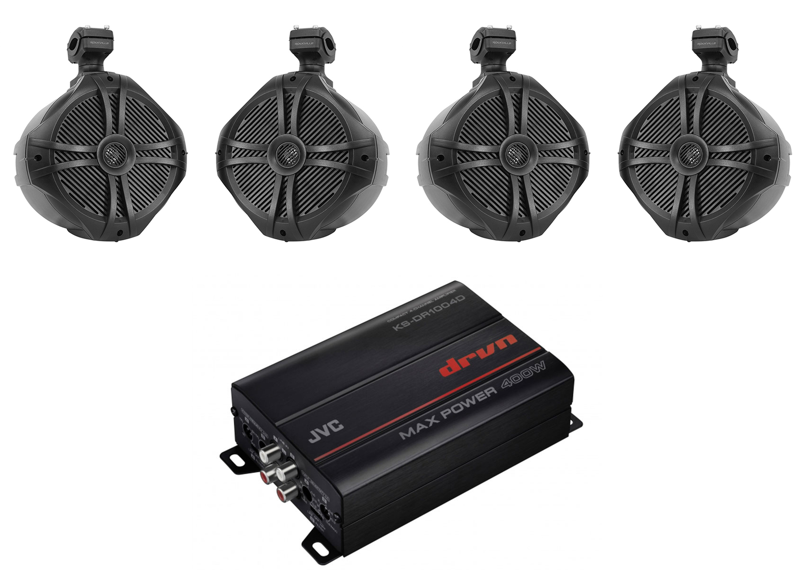 4-канальный морской усилитель JVC KS-DR1004D4 Черные 8 динамиков на вышке для вейкборда 51690₽