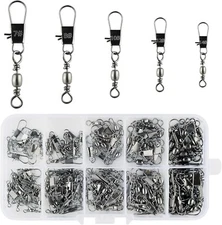125x Fish Fishing Barrel Swivel with Interlock Snaps High Strength Safety Tackle