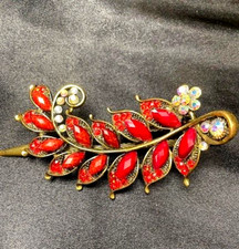 Red Rhinestone Opalescent MCM Large Hair Clip 4.75" x 2.5"