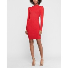 NWT Express Puff Sleeve Bodycon Sweater Dress Red Women's Size M Knit