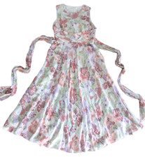 Adrianna Papell Maxi Dress 100% Silk Floral Sleeveless Tie Back LONG Ankles 12