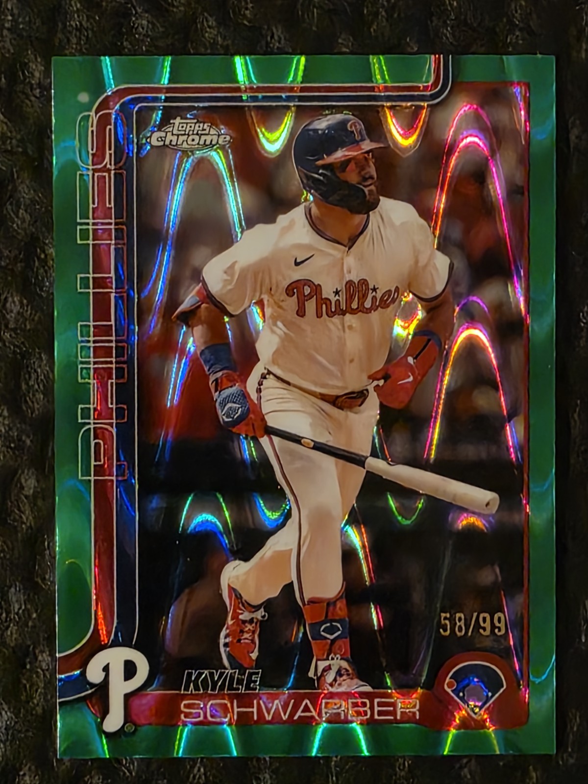 2025 Topps Chrome Kyle Schwarber Green RayWave Refractor /99 #31 Phillies
