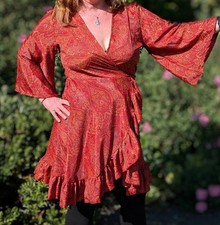 Wrap dress red S M L XL 12 14 16 18 20 22 boho hippy party mid length summer