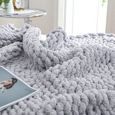 Chunky Knit Throw Blanket for Couch, 51x63 inches, 100 Hand Knitted with Thi...