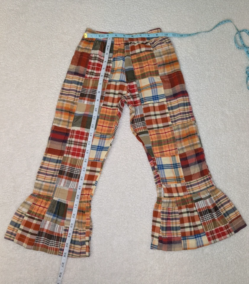 Kelly's Kids Patchwork Plaid Big Ruffle Bell Bottom Pants Girls 5-6 - Image 3 of 4