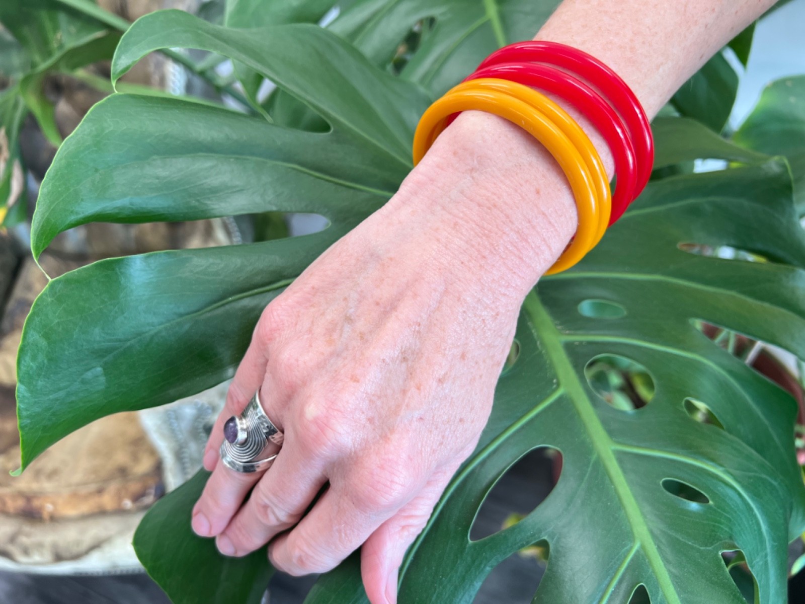 Vintage Bangle Stack Bracelets Beautiful Colors - image 4