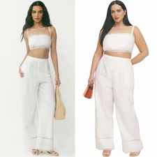 Reformation | Violet 100% Linen Crop Top & Wide Leg Pant Two Piece Set White
