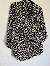 J.Crew Leopard Print Silk Blend Blouse Women  s 14 Button Up Animal Print Chic