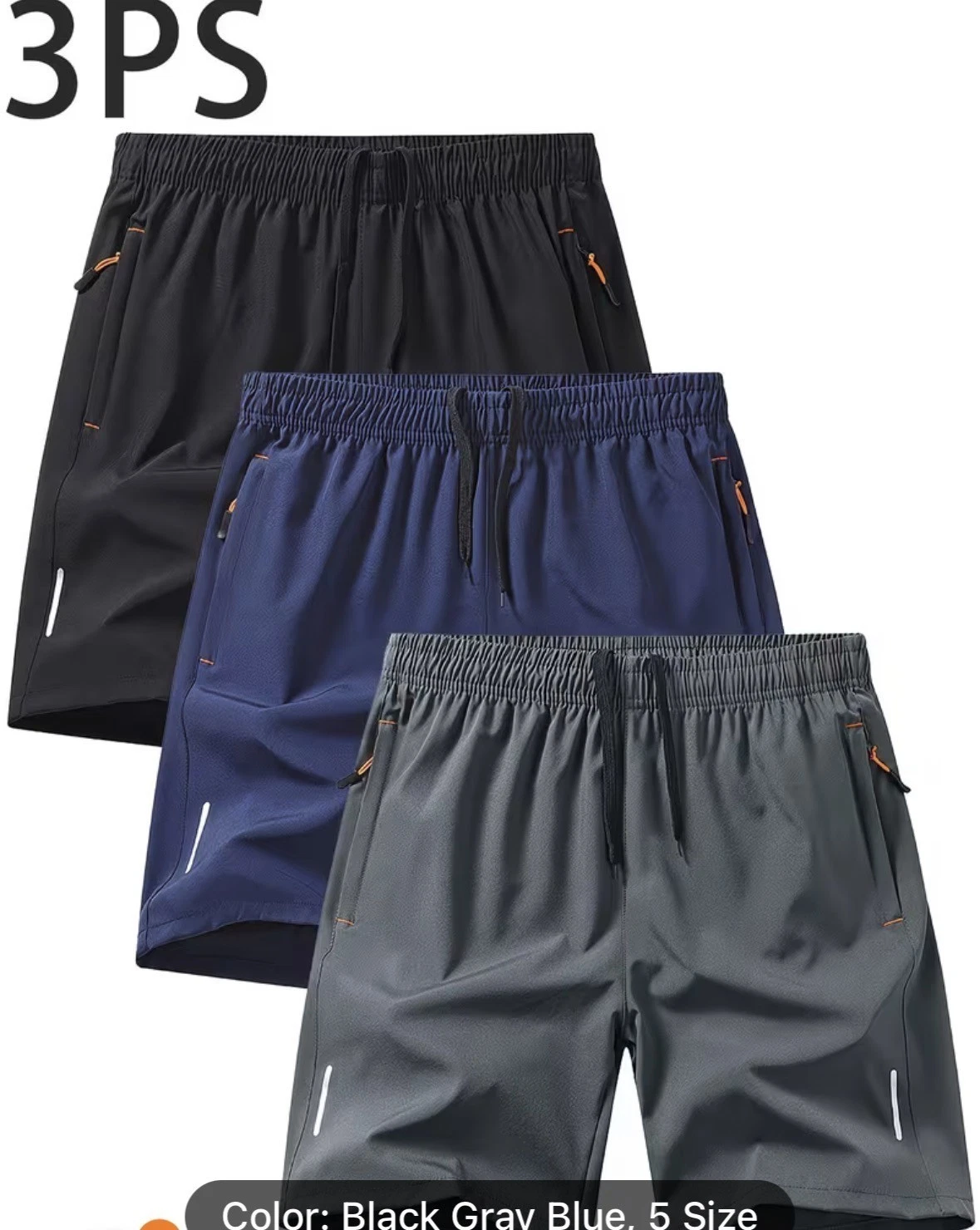 New 3pcs active men quick dry sports pockets shorts