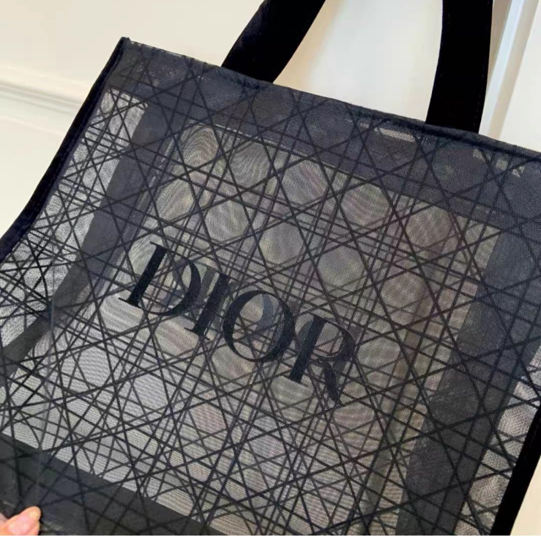 Christian Dior Mesh Tote Bag Novelty Black See through CD Authentic New