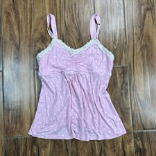 Vintage Y2k Faded Glory Pink Polka Dot Lace Trim Camisole Top Size M 10-12