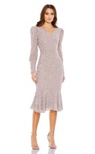 Mac Duggal Size 8 Purple 10767 Sequin V Neck Long Sleeve Cocktail Midi Dress NWT