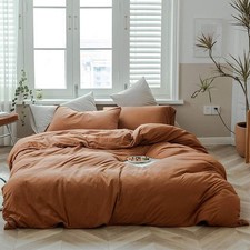 AMWAN Jersey Knit Cotton Duvet Cover Set Solid Pumpkin Color, Luxury Soft Com...
