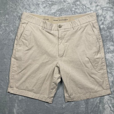 Marc Anthony Chino Shorts Mens 34W Khaki Stretch Waist Cotton Blend Casual
