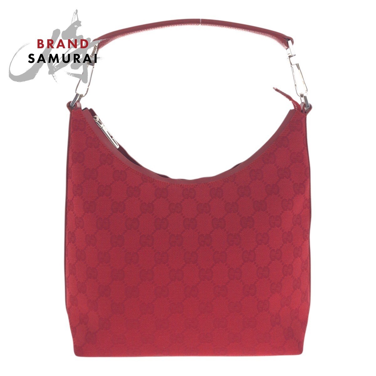 GUCCI Hobo Red Silver Hardware GG Canvas Leather 000 0602 Shoulder Bag Women s