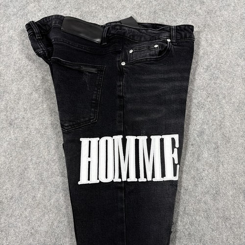 Homme Femme Patched Distressed Jean Men's Size 34 (Actual Fits W34.5xL30) Black - Picture 24 of 24