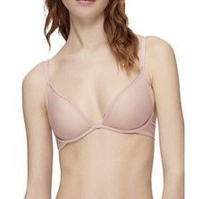 Calvin Klein Sheer Marquisette Unlined Plunge Bra, Subdued Nude , 32A, MSRP 40