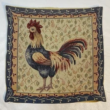 J PANSU PARIS Rooster Tapestry Pillow Cover Cotton French Country 17x17 READ
