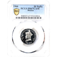 1966 Bhutan 50 Naya Paisa, Jigme Dorji Wangchuck, PCGS PR 67 CAM, KM-30
