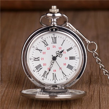 Smooth Double Hunter Case Wind Up Mechanical Fob Pocket Watch W/Chain Men Women