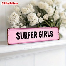 Surfer Girls Pink Street Style Metal Sign Waterproof Beach Themed Bedroom Decor