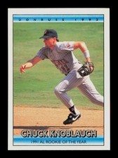 Chuck Knoblauch 11 Minnesota Twins Baseball Donruss Rookie of Year Trading Card. rookie card picture
