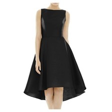 Alfred Sung  Bateau Neck Satin High Low Cocktail Dress - D697 Black Size 8 NEW