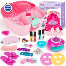Kids Foot Spa & Nail Kit - Large Size 10-12 Girls Mask Bath Dryer Manicures