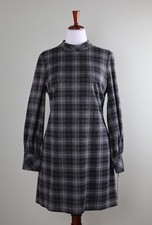 CALVIN KLEIN NWT $129 Gray Plaid Mock Neck Soft Shift Dress Size 14