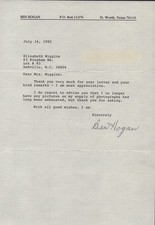 BEN HOGAN - TYPED LETTER SIGNED 07/16/1992