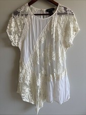 Karen Kane Cream Lace Boho Tunic Top Cottagecore Romantic Festival Large