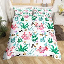 Cute Axolotl Bedding Duvet Cover Set Cartoon Salamander Bedding Set Girls Dec...