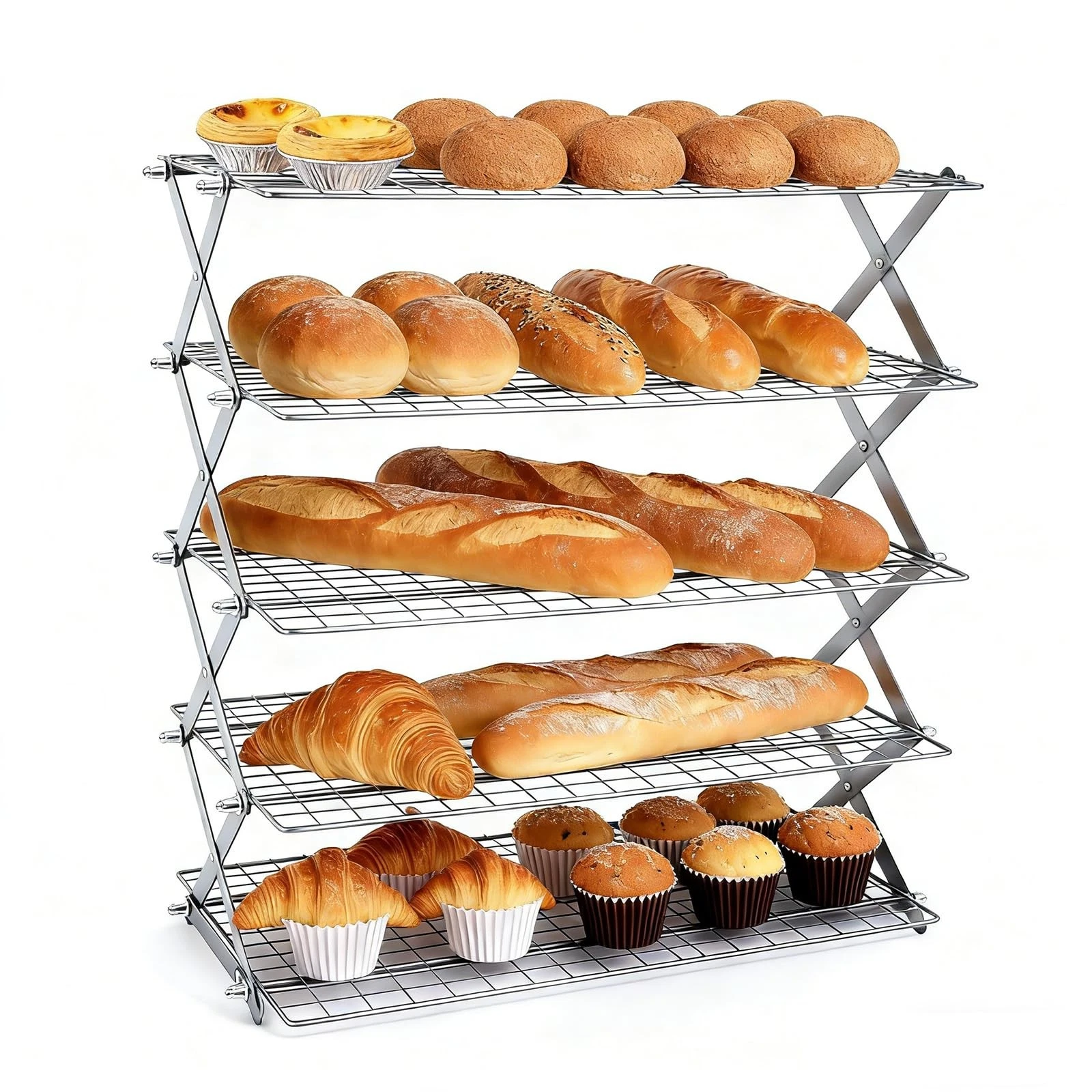5 Tier Collapsible Cooling Rack, 2/3/4/5-Tier Upgraded,Adjustable ＆ Stackable...
