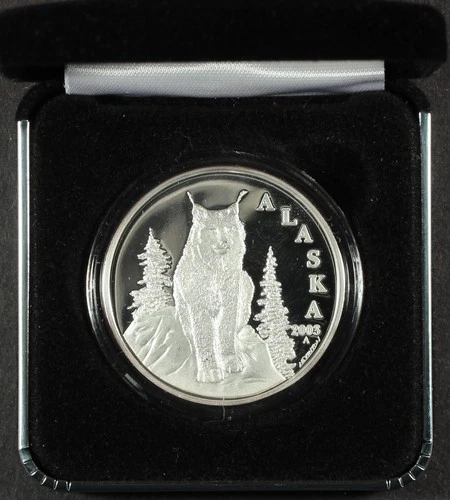 1 oz .999 Fine Silver ~ 2003 Alaska State Medallion ~ Lynx ~ Alaska Mint