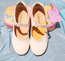 Capezio White Mary Jane Tap Shoes Elastic Strap, Metal Toe Heel Taps