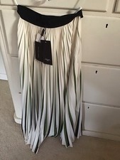Max Mara New Small Pleated Skirt, MIDI Length  Black Olive Cream Stripe