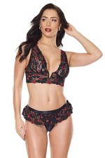Coquette Valentine Hearts Lace V-Wire Bralette Bra Set