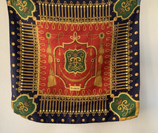Vintage Christian Fischbacher Burgundy Gold Coat of Arms Chains Pure Silk Pocket