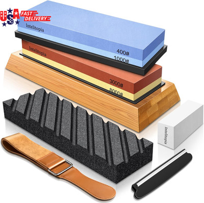 Complete Knife Sharpening Stone Set   Dual Grit Whetstone 400/1000 3000/8000 Kni