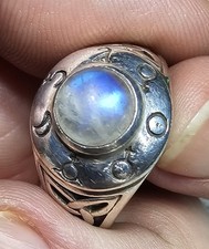Vintage Sterling Blue Flash Moonstone Ring Celtic Knot Moon Phases PSCL SZ 7.75