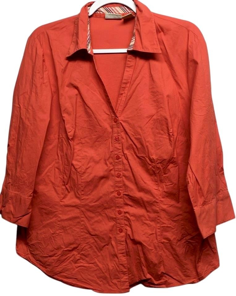 St. John's Bay 1X orange button down stretch collared 3/4 sleeve plus top