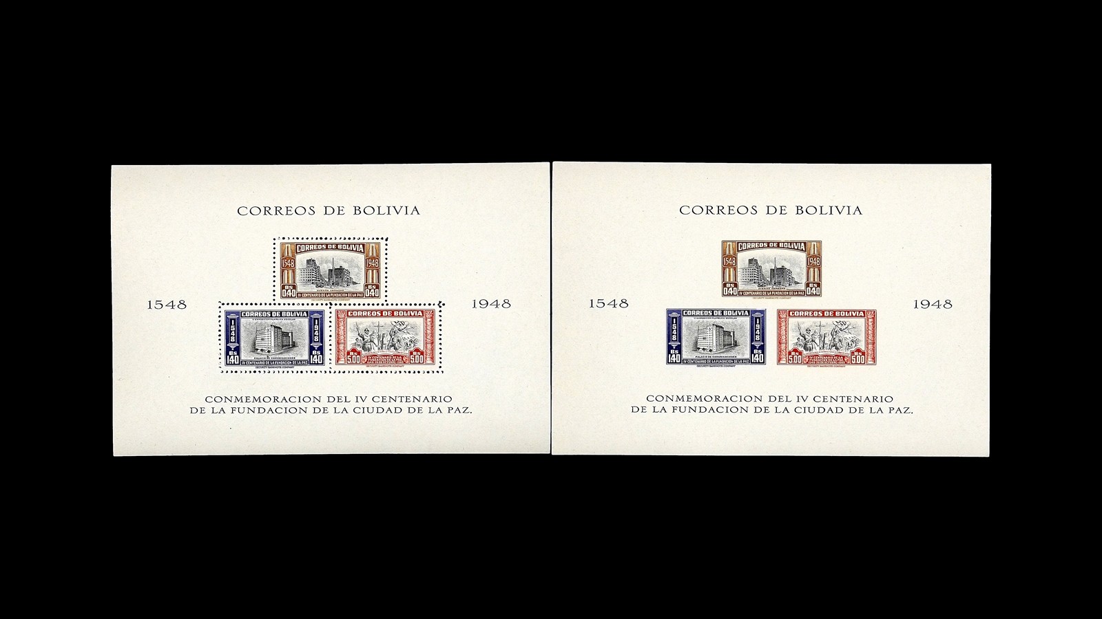 LSS Bolivia SC 350a, 350b 1951 Perf/Imperf Souvenir Sheet Mint NH