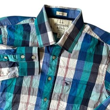 Abercrombie  Fitch Button Down Shirt Mens L Blue Plaid Muscle Fit Long Sleeve