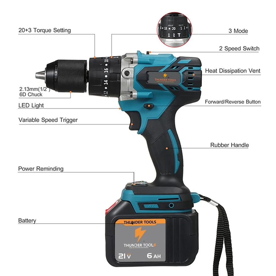 Brushless Compact Electric Screwdriver Hand Drill Impact Drill fit for Makita 18 - Bild 3 von 4