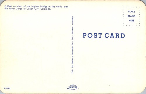Postcard Canon City Colorado World Highest Bridge Over royal Gorge Vintage - Picture 2 of 2