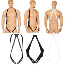 Men One Piece Mankini Jockstrap Thong Leotard Bodysuit Body Chest harness Straps