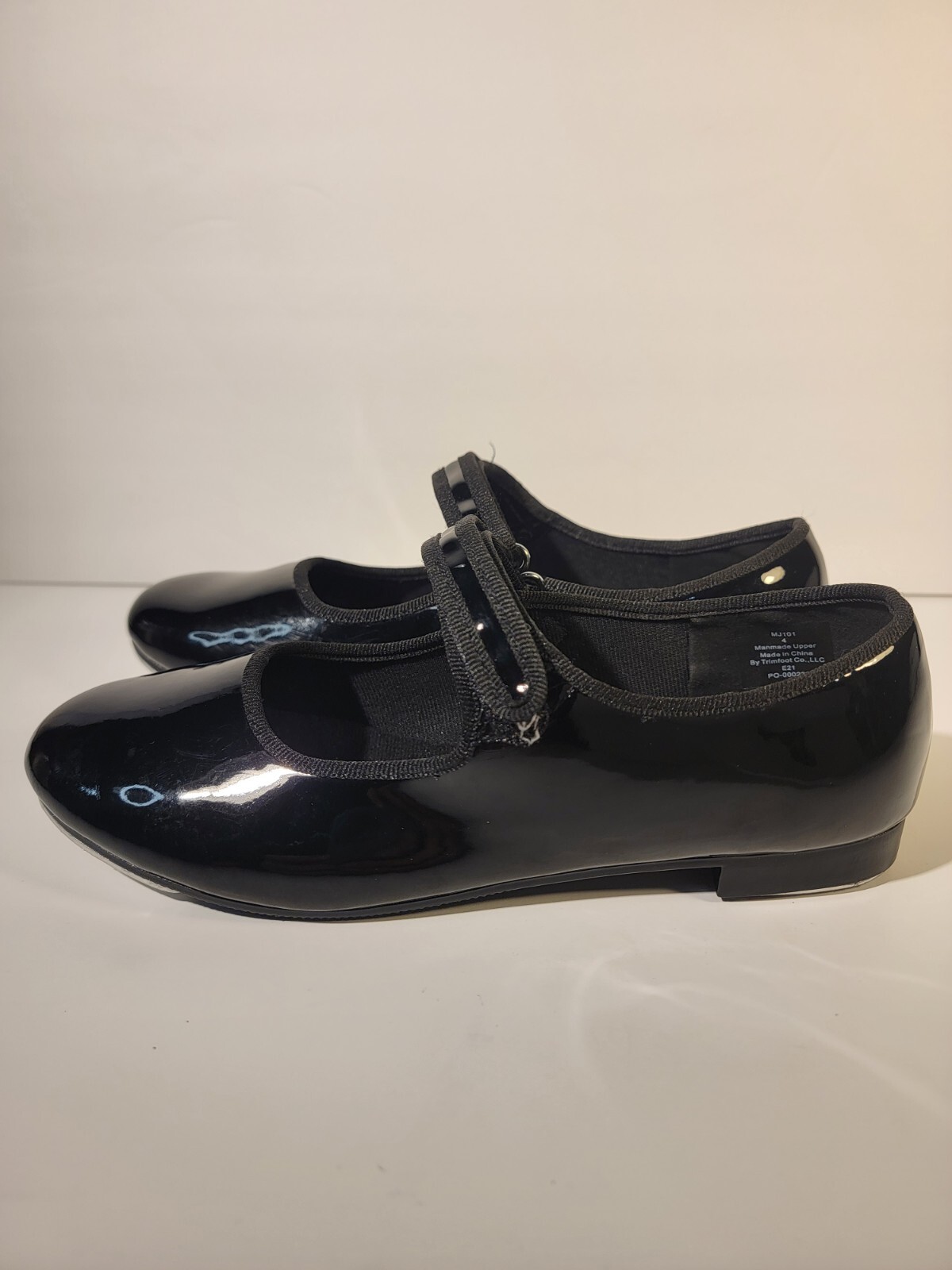 Girls Dance Class Black Patent Mary Jane Tap Shoes Size 4 Hook and Loop