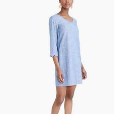 J. by J. Crew Chambray Dress Scalloped Sleeves Blue Womens Back Zipper Sz 0
